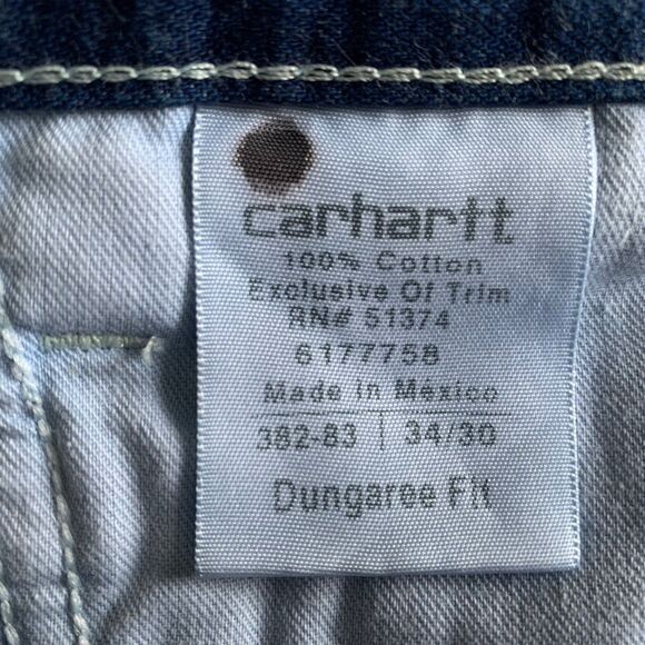 Carhartt Jeans Men 34x30 Dark Wash Carpenter Cotton Dungaree Fit Denim Workwear - Picture 11 of 12